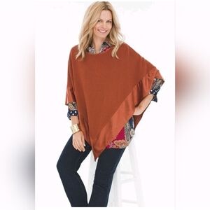CHICO'S Suede Trim Triangle Poncho, Burnt Orange, S/M, EUC